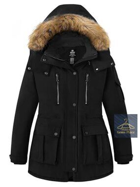 Plus Size Long Puffer Parka Winter Coat with Fur Hood